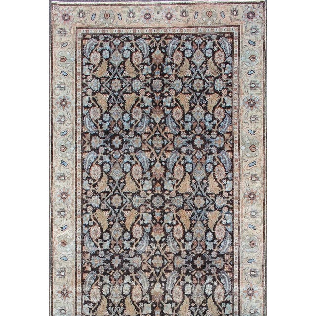 Multi Color Antique Persian Tabriz Runner With Herati Design in Black Background 3'3 X 9'3 For Sale - Image 4 of 10