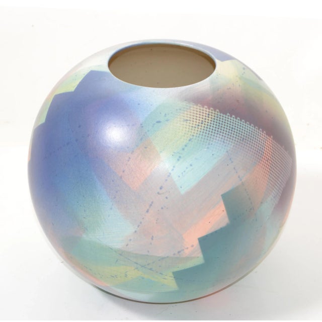 John Bergen Studio Canada Hand Painted Glazed Round Ceramic Vase Contemporary 80 For Sale - Image 13 of 13