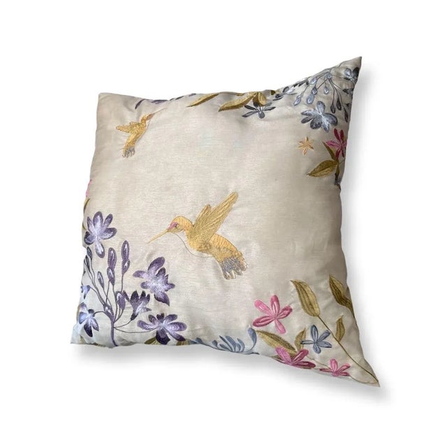 Chinese Vintage Silk Embroidered Chinoaserie Pillows- A Pair For Sale - Image 3 of 6