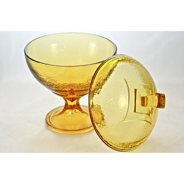 Mid-Century Modern Amber Lidded Pedestal Bowl For Sale - Image 3 of 5