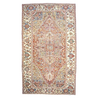Antique Persian Heriz Wool 11X19 Rust, Ivory & Blue Handmade Area Rug #1140939 For Sale