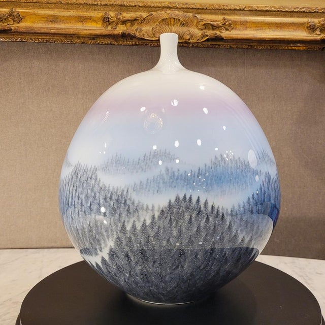 20th Century Arita Porcelain Vase Dawn in the Forest Fujii Shumei, Japan, 1950s For Sale - Image 3 of 16