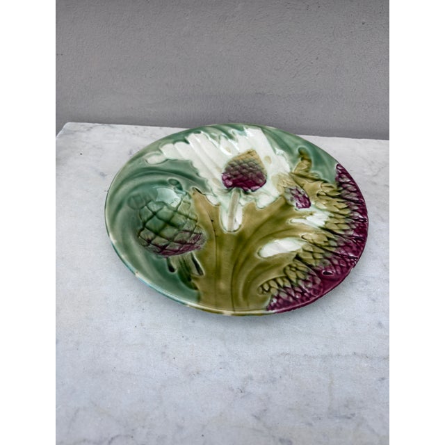 Majolica asparagus plate signed Luneville Keller & Guerin, circa 1890.