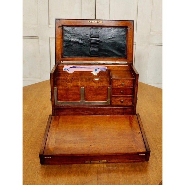 Brown Antique Victorian Oak Fitted Stationery Box with Writing Slope, 1890 For Sale - Image 8 of 13