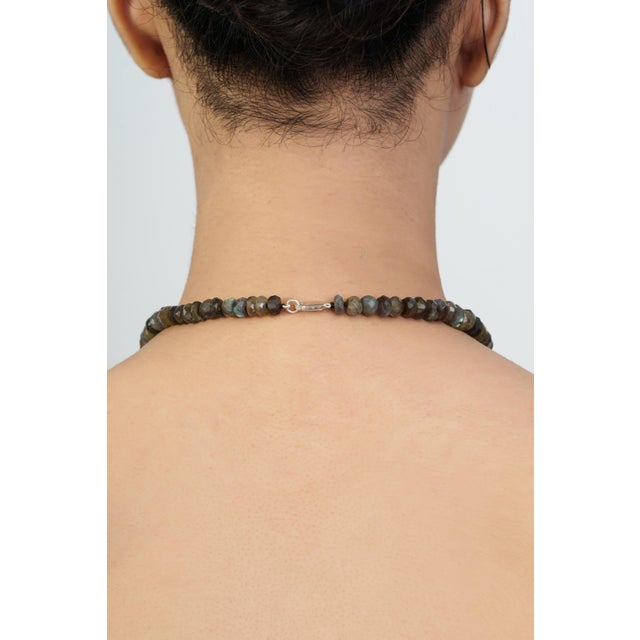 Gray Dramatic Matinee Length 295 Ct Natural Labradorite Rondelle Beaded Necklace, 22.5" For Sale - Image 8 of 14