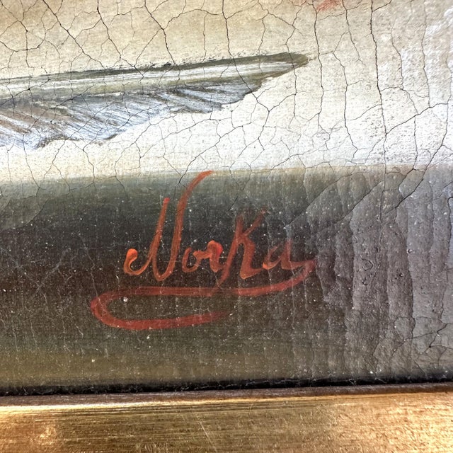 Wood Late 20th Century Dark Academia Still Life Oil Painting With Gilt Wood Gallery Frame by Nora Urde (NorKa) For Sale - Image 7 of 8