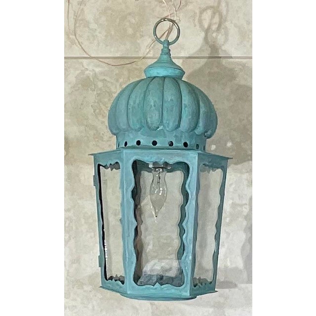 Solid Brass Antique Hexagonal Hanging Lantern / Pendant Light - 19”h X 9”.5 W For Sale - Image 13 of 18