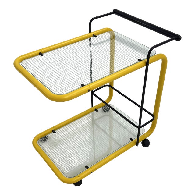 Postmodern Yellow Serving Trolley with Quaderna Pattern, 1980s For Sale