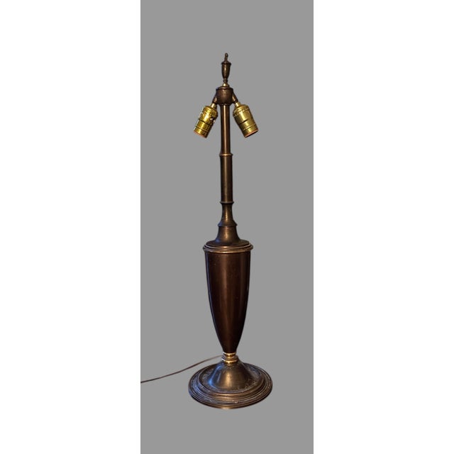 Brown Early 20th Century Arts& Crafts Bradley & Hubbard Table Lamp Reverse Painted Ribbed 6 Panel Scenic Glass Shade For Sale - Image 8 of 12