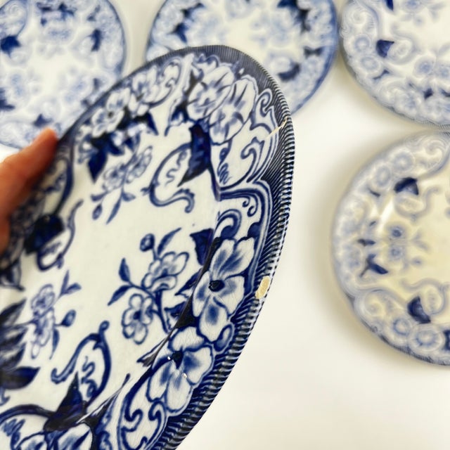 19th Century 19th Century Flora Earthenware Dessert Plates in Blue from Creil and Montereau, Set of 6 For Sale - Image 5 of 17