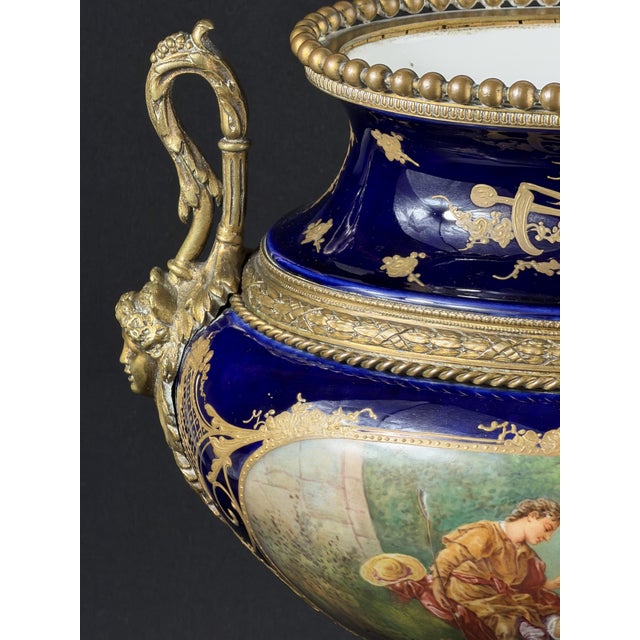 Metal Antique French Cobalt Blue Porcelain Urn Vase by E. Collot, 1880s For Sale - Image 7 of 12