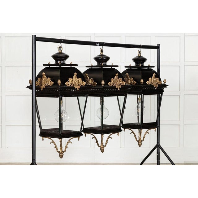Circa late 20thc large french 19thc style bronze & iron lanterns w44 x d44 x h107 cm bottom section 19 cm weight 13kg up...