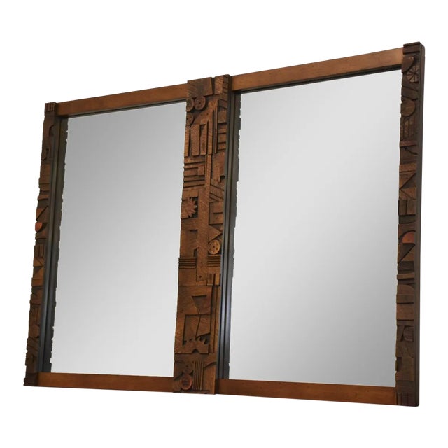 Brutalist Mid-Century Modern Mirror by Lane For Sale