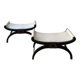Pair of Classical Roman Design Vintage Designer Leather Benches For Sale