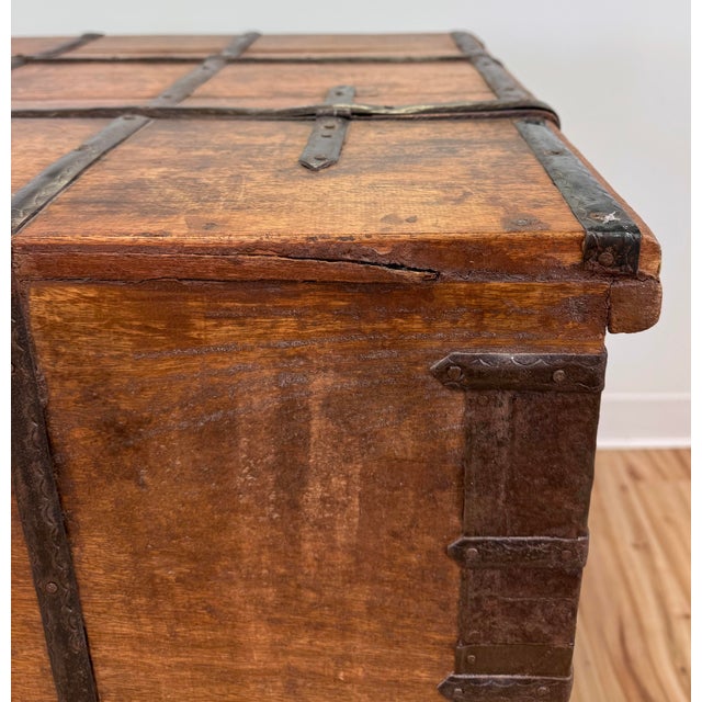 Vintage Indian Carved Wood Dowry Trunk Wedding Trunk For Sale - Image 10 of 13