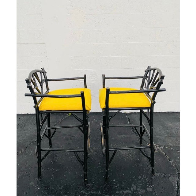 Vintage Set of 2 Faux Bois Bamboo Barstools For Sale - Image 10 of 10