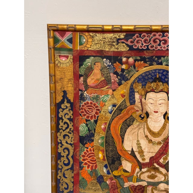 Tibetan Buddhist Sarvavid Mahavairocana Thangka Painting, Framed For Sale - Image 12 of 12