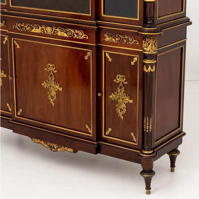 Wood Exquisite French 19th C Louis XVI Style Ormolu Mahogany Bibliotheque Cabinet For Sale - Image 7 of 9