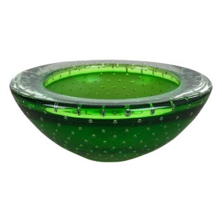 Green Bullicante Murano Glass Ashtray, Italy, 1970s For Sale