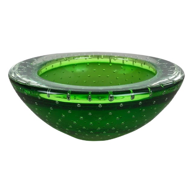 Green Bullicante Murano Glass Ashtray, Italy, 1970s For Sale