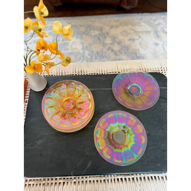 Vintage Imperial Glass | Wide Panel Marigold Carnival Plates | Set of 6 | 7.5" D For Sale - Image 4 of 16