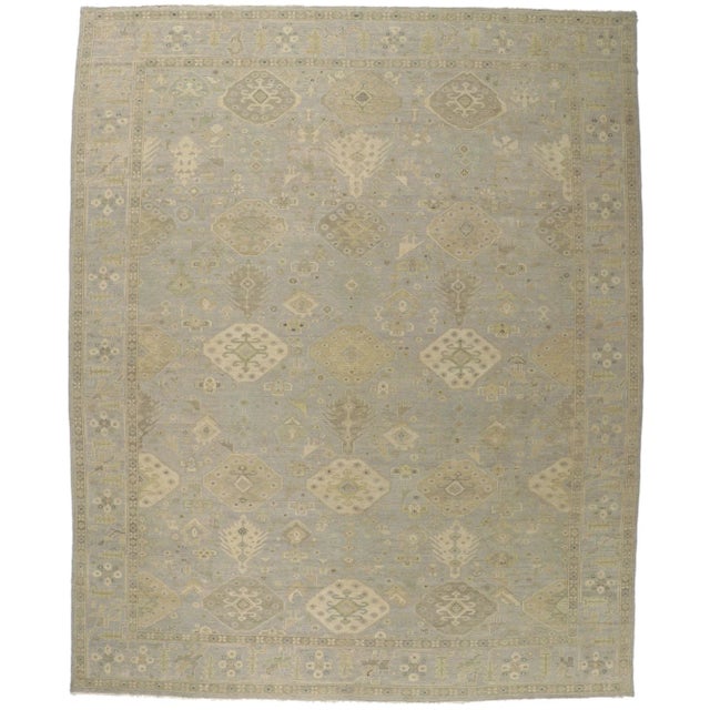 Modern Distressed Oushak Style Rug, 12'00 X 14'07 For Sale - Image 9 of 9