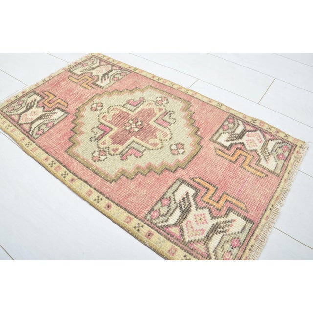 Handmade Oushak Wool Natural Mini Rug For Sale - Image 4 of 6