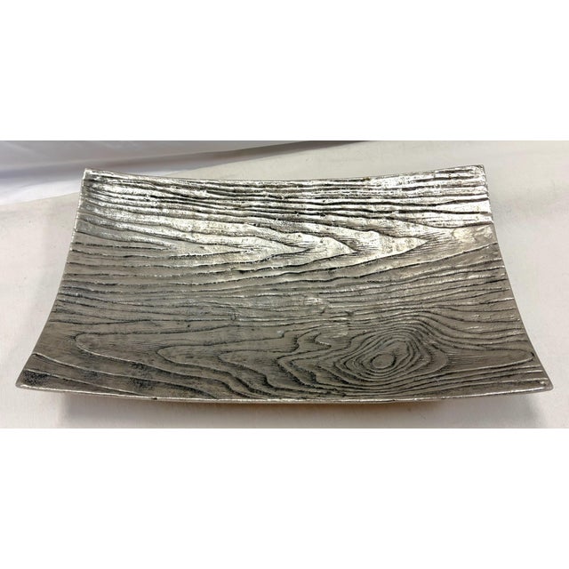Mid-Century Modern Vintage Z. Gallerie Faux Bois Metal Footed Platter For Sale - Image 3 of 12
