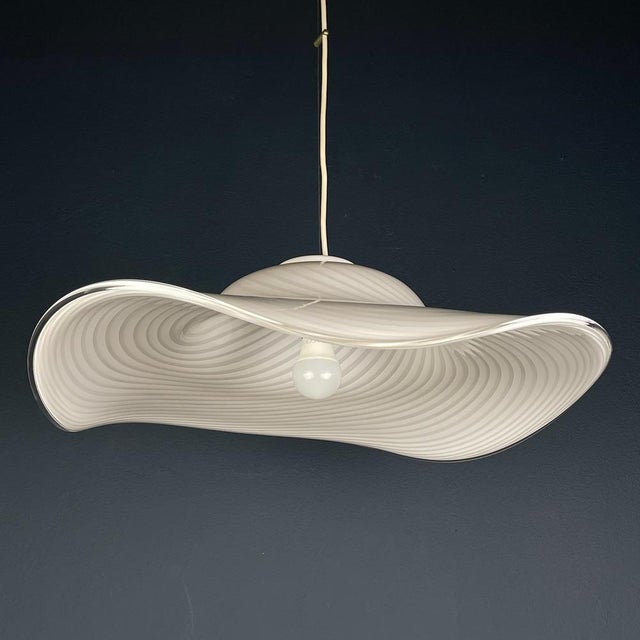 White Swirl Murano Glass Pendant Lamp, Italy, 1970s For Sale - Image 9 of 15