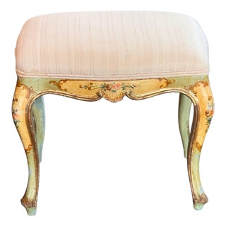 Vintage Italian Painted Stool With Floral Decoration For Sale
