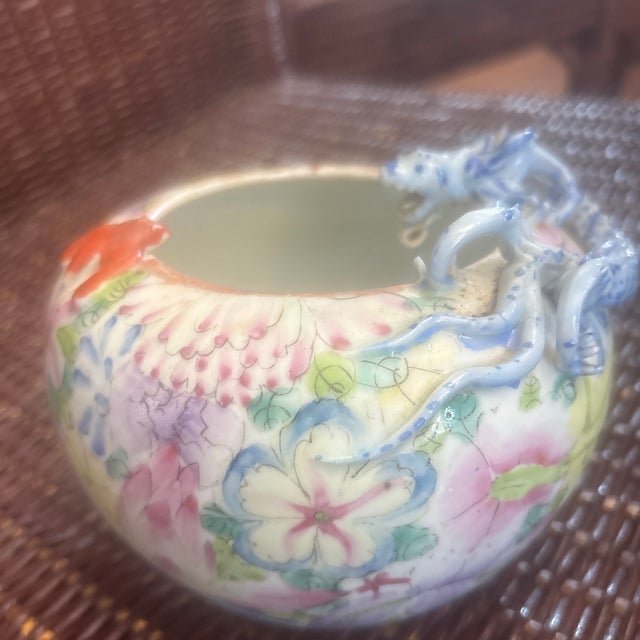 This is an antique Chinese Famille Rose porcelain brush washer or small bowl featuring a vibrant millefleur ("thousand...