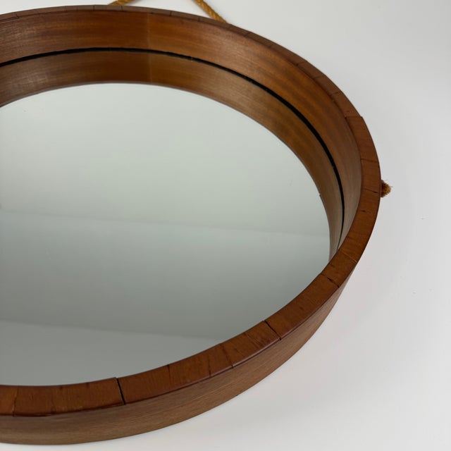 Mid-Century Round Teak and Rope Wall Mirror, Italy, 1960s For Sale - Image 4 of 7