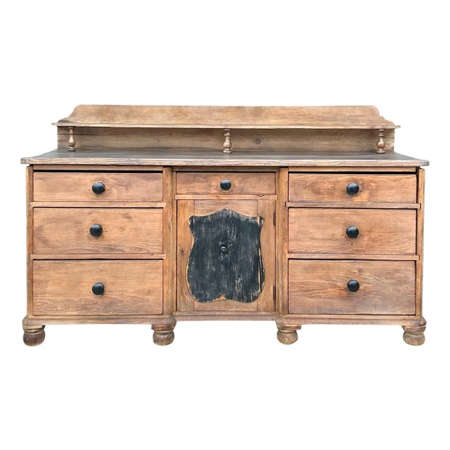 19th-C. English Primitive Rustic Scrubbed Pine Sideboard / Cabinet / Hutch For Sale
