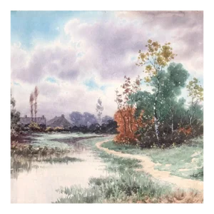 1880s Milton Lowell New York Marsh Watercolor Painting
