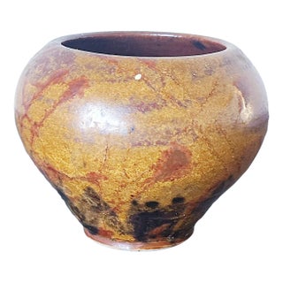 Vintage Hand Thrown Pottery Bowl in Brown, Orange and Amber Glazes, Signed With Arrow For Sale