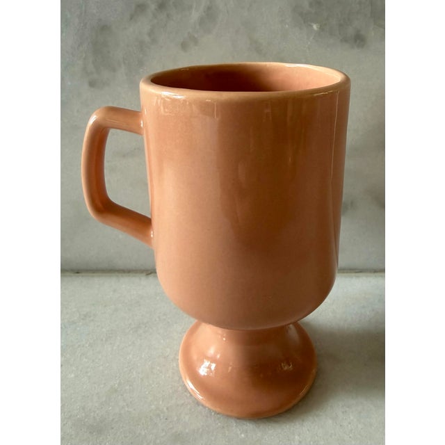 Mid-Century Modern Set of 6 Vintage Peach Pedestal Coffee Mugs For Sale - Image 3 of 8