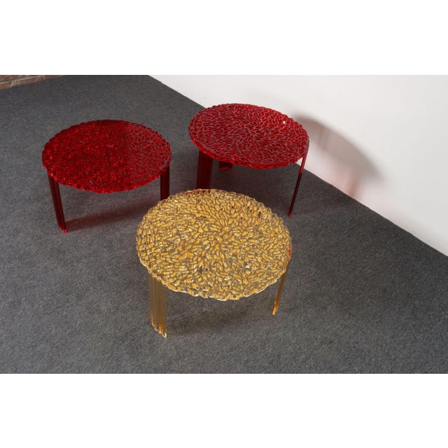 Italian Set of Three Red and Gold Acrylic "T" Tables by Patricia Urquiola for Kartell For Sale - Image 3 of 18