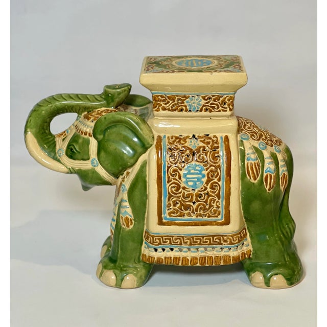 Hollywood Regency Vintage Glazed Ceramic Elephant Garden Stool For Sale - Image 3 of 12