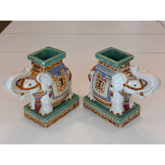 One of a kind vintage ceramic matching elephant planters. Matching pair.