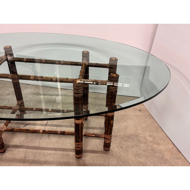McGuire Furniture Bamboo Rattan + Glass Dining Table, Vintage For Sale - Image 11 of 12