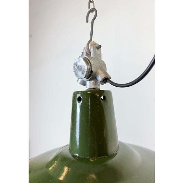 Green French Industrial Green Enamel Factory Pendant Lamp, 1960s For Sale - Image 8 of 16