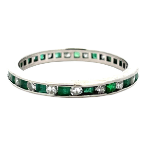 Platinum Emerald & Natural Diamond Antique Eternity Band, Size 7