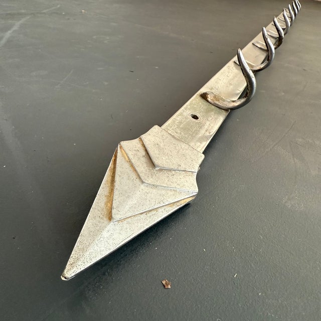 1930s 1930s Large Art Deco Arrowhead Steel Butchers Hook Wall Rack For Sale - Image 5 of 9