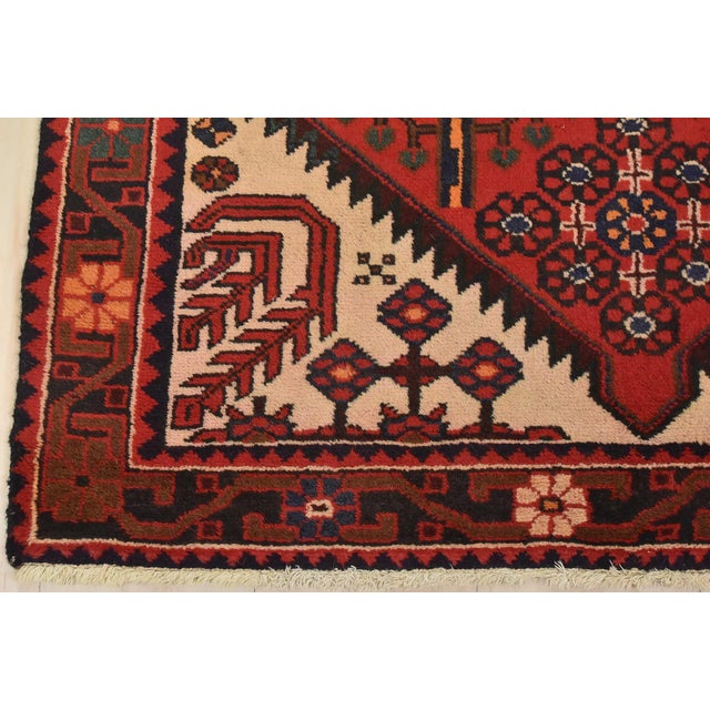 Zanjan Runner 3’8” X 9’7” Red Wool Vintage Tribal Hand-Knotted Oriental Rug For Sale - Image 11 of 14