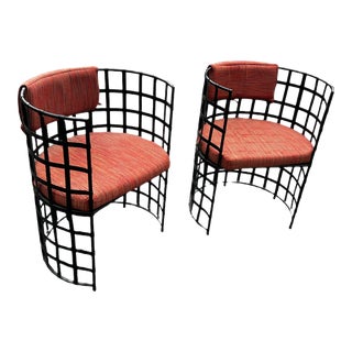 Vintage Wrought Iron Barrel Chairs Tuscan Style - a Pair For Sale