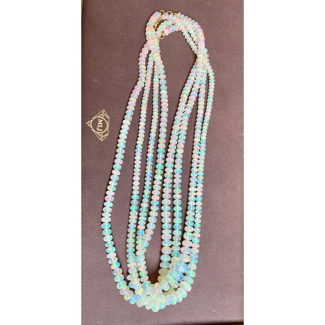 Natural 110 Ct Ethiopian Opal Bead Single Strand Necklace 14 Karat Yellow Gold For Sale - Image 11 of 18