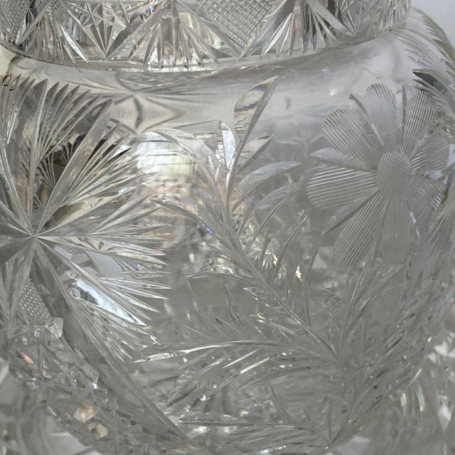 Transparent American Brilliant Cut Glass Cornflower Covered Jar and Underplate For Sale - Image 8 of 10