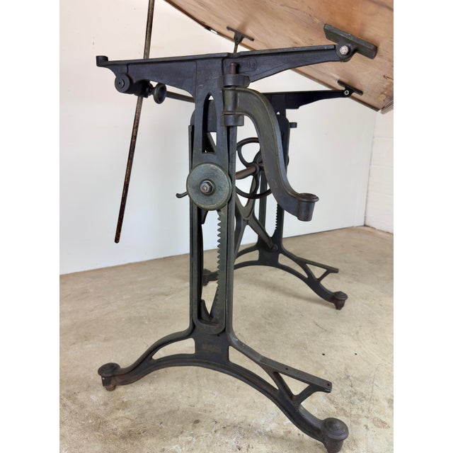 Metal Antique Industrial Cast Iron Drafting / Drawing / Architects Table by Keuffel and Esser Co., New York For Sale - Image 7 of 12