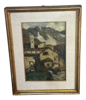 Valsassina with Farmhouses, Oil on Panel, 1920s-1940s, Framed