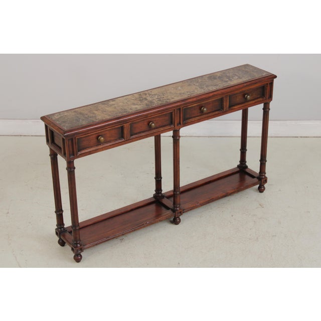 Traditional Mahogany 2 Drawer Marble Top Console Table For Sale - Image 3 of 17